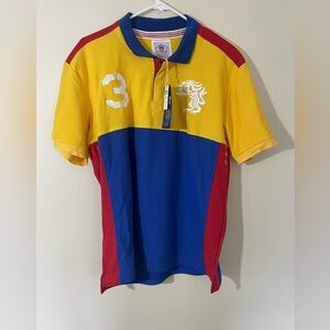 Men’s Blokecore Polo Size Large Soccer‎ Futbol Rugby Columbia Shirt NWT Colorful